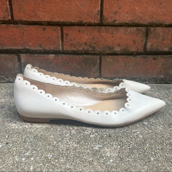 Coach Jill Leather Scalloped Studded Flats White Cream size sz 9.5 - Picture 2 of 10